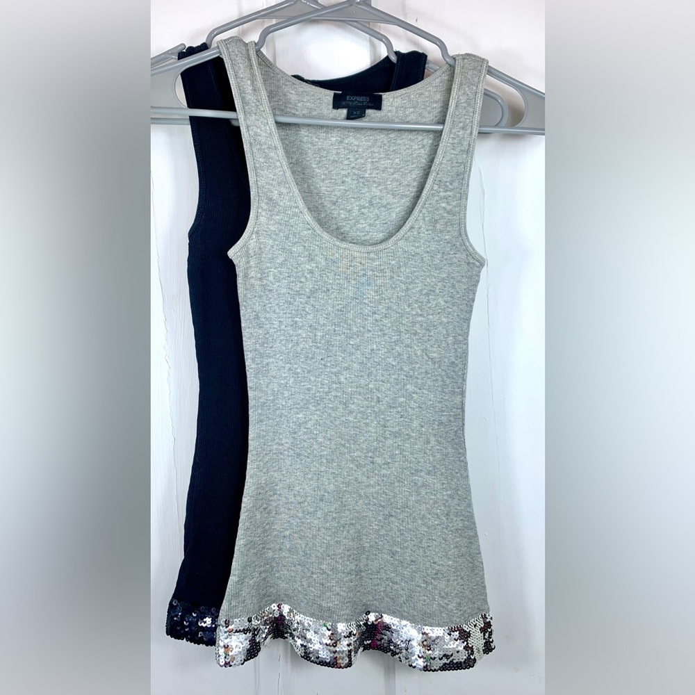 Express Sequin Bottom Tank Tops - Set of 2 - Slim fit - Stretchy - Pima Cotton